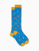 Calze lunghe uomo cotone fantasia cavallucci marini su fondo azzurro - Gallo 1927 - Official Online Shop