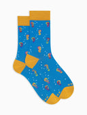 Calze corte uomo cotone fantasia cavallucci marini su fondo azzurro - Gallo 1927 - Official Online Shop