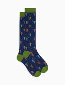 Calze lunghe donna cotone fantasia cavallucci marini su fondo blu - Gallo 1927 - Official Online Shop