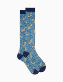 Calze lunghe uomo cotone fantasia pesci su fondo blu - Gallo 1927 - Official Online Shop