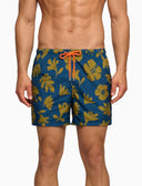 Badeshorts für Herren mit Blumenmuster auf blauem Grund