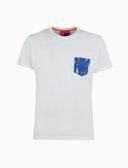 T-shirt girocollo uomo cotone tinta unita bianco con taschino fantasia skateboard su fondo - Gallo 1927 - Official Online Shop