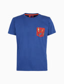 T-shirt girocollo uomo cotone tinta unita blu con taschino fantasia skateboard su fondo - Gallo 1927 - Official Online Shop