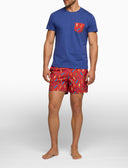 T-shirt girocollo uomo cotone tinta unita blu con taschino fantasia skateboard su fondo - Gallo 1927 - Official Online Shop