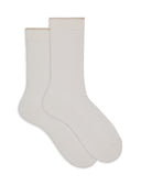 Women’s short socks, cotton, solid white with shimmering border effect.