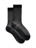 Women's short socks in solid black cotton with shimmering edge detail.