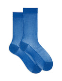 Women's short socks in solid blue cotton with shimmering edge detail