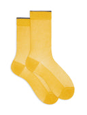 Women's short socks in cotton with solid yellow color and sparkling trim.