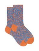 Women's short socks in cotton with floral pattern in orange