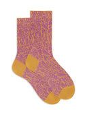 Women’s short socks in cotton with floral pattern in yellow