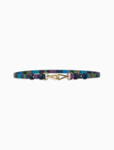 Cintura regolabile donna pelle martellata righe multicolor blu