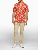 Camicia uomo hawaiana cotone fantasia fiori su fondo rosso - Gallo 1927 - Official Online Shop