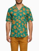 Camicia uomo hawaiana cotone fantasia fiori su fondo color pavone - Gallo 1927 - Official Online Shop