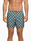 Badehose für Herren, Fantasiemuster in verschlungenen Kreisen, Pfauenblau