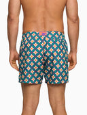 Badehose für Herren, Fantasiemuster in verschlungenen Kreisen, Pfauenblau