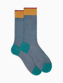 Calze corte uomo cotone fantasia geometrico color pavone - Gallo 1927 - Official Online Shop