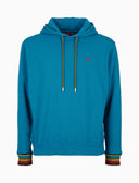 Felpa con cappuccio unisex cotone tinto capo tinta unita color pavone con inserti multicolor - Gallo 1927 - Official Online Shop