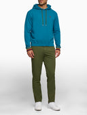 Felpa con cappuccio unisex cotone tinto capo tinta unita color pavone con inserti multicolor - Gallo 1927 - Official Online Shop