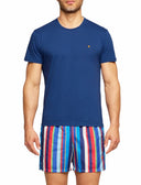 Unisex crew neck T-shirt in dyed cotton, solid blue.