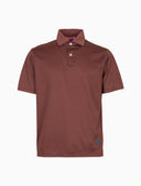 Men's short sleeve polo, cotton, solid dyed, brown.