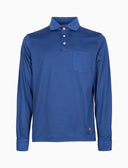 Men's long sleeve polo, cotton, solid-dyed, blue.