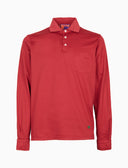 Men's long sleeve polo shirt, solid dyed, red.