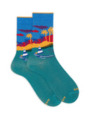 Women's short socks in cotton with peacock landscape pattern