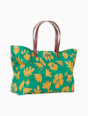 Sacca mare donna fantasia fiori su fondo color pavone e manici in pelle - Gallo 1927 - Official Online Shop