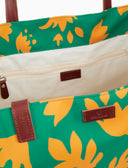 Sacca mare donna fantasia fiori su fondo color pavone e manici in pelle - Gallo 1927 - Official Online Shop