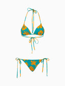 Bikini triangolo donna fantasia fiori su fondo color pavone - Gallo 1927 - Official Online Shop