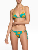 Bikini triangolo donna fantasia fiori su fondo color pavone - Gallo 1927 - Official Online Shop