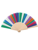 Unisex-Holzfächer, bunt gestreift, weiß