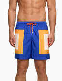 Herren Badeshorts Boxershorts konzentrische Karos blau