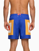 Herren Badeshorts Boxershorts konzentrische Karos blau