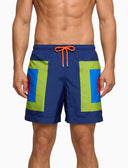 Herren Badeshorts Boxershorts konzentrische Karos blau