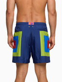 Herren Badeshorts Boxershorts konzentrische Karos blau