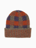 Berretto con risvolto unisex beige fantasia vichy
