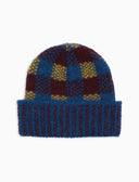 Gorro unisex azul con vuelta y estampado vichy