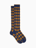Lange Herrensocken aus warmer Baumwolle, blau, Vichy-Karomuster