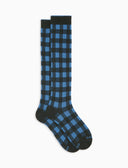 Lange Damensocken aus warmer Baumwolle, grün mit Vichy-Karomuster