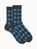 Kurze Damensocken aus warmer Baumwolle, grün, Vichy-Karomuster