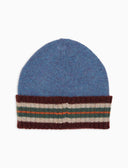 Gorro unisex de lana celeste liso con vuelta a rayas