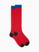 Lange Herrensocken aus leichter Baumwolle, rot, mit Glücksbringer-Chili-Muster
