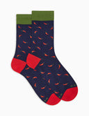 Kurze Herrensocken aus leichter Baumwolle, blau, mit Glücksbringer-Chili-Muster