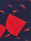 Kurze Herrensocken aus leichter Baumwolle, blau, mit Glücksbringer-Chili-Muster