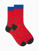 Kurze Herrensocken aus leichter Baumwolle, rot, mit Glücksbringer-Chili-Muster