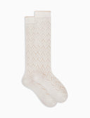 Lange Damensocken aus Baumwolle und Kaschmir, weiß, mit Lochmuster