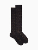 Calze lunghe donna cotone e cashmere nere traforate