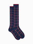 Calze lunghe uomo cotone caldo blu fantasia window pane