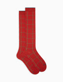 Calze lunghe uomo cotone caldo arancio fantasia window pane